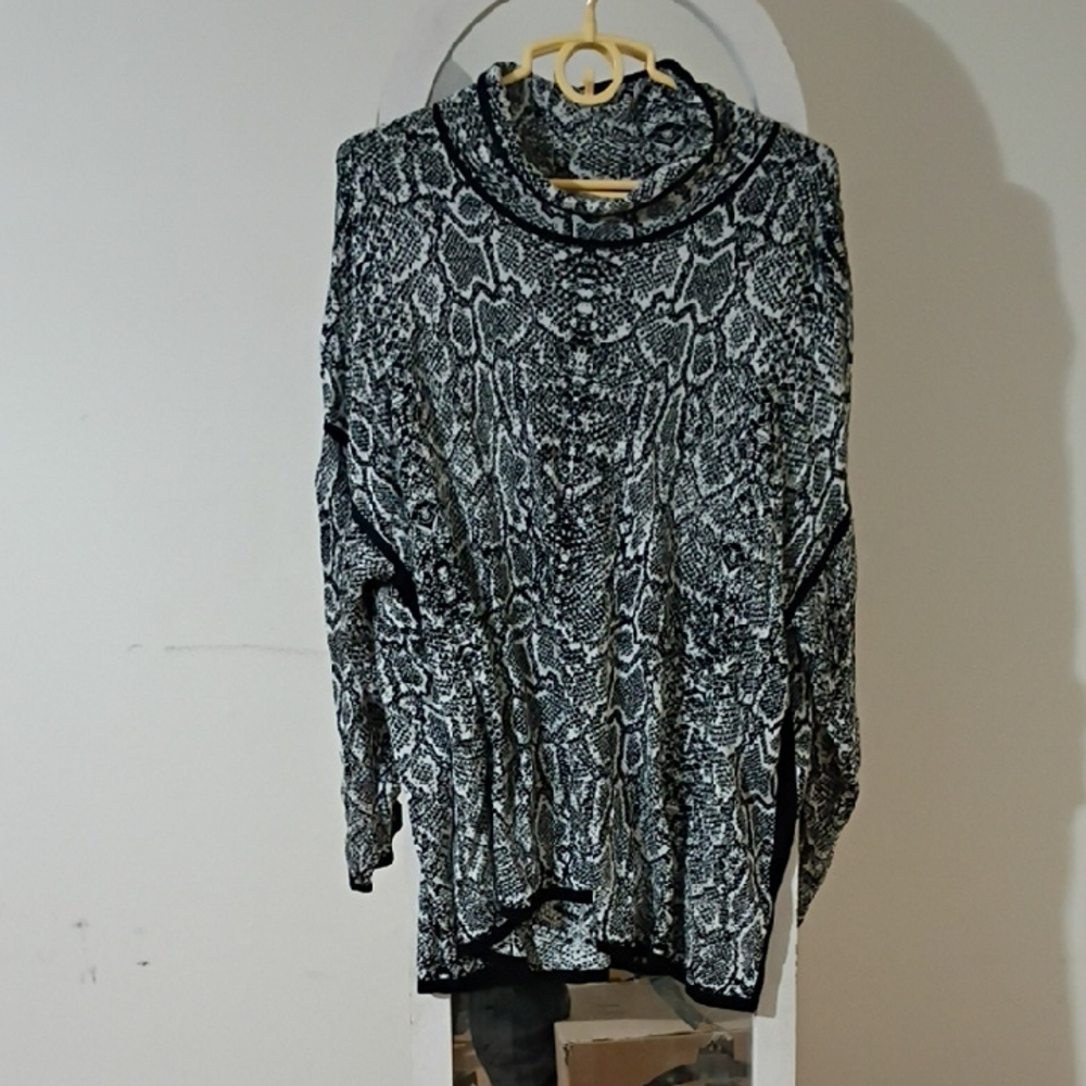 Ruby Rd. Black and White Cowl Neck Sweater